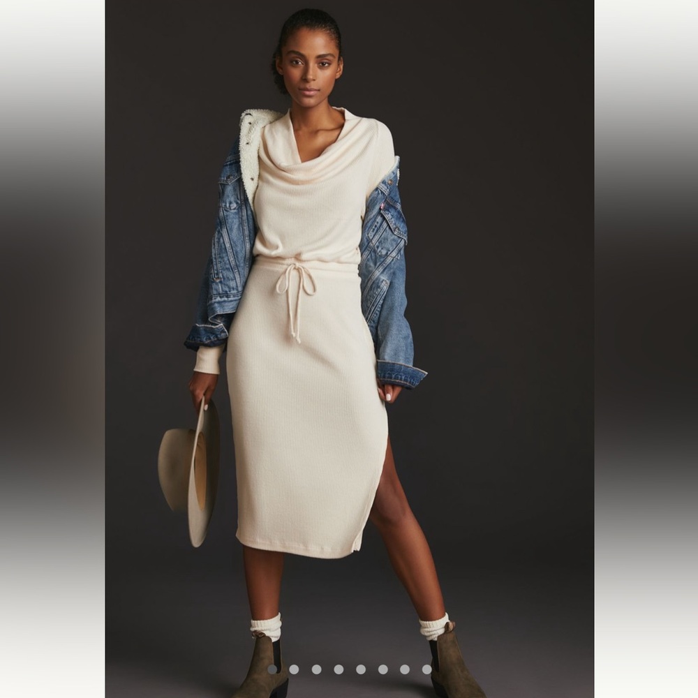 Anthropologie Daily Practice Cowl Neck Cream Midi Sweater Dress 2X